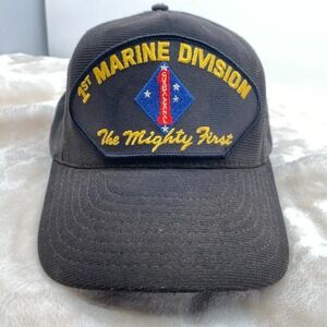 1st Marine Division The Mighty First Embroidered Cap Hat Black Vintage USA Made
